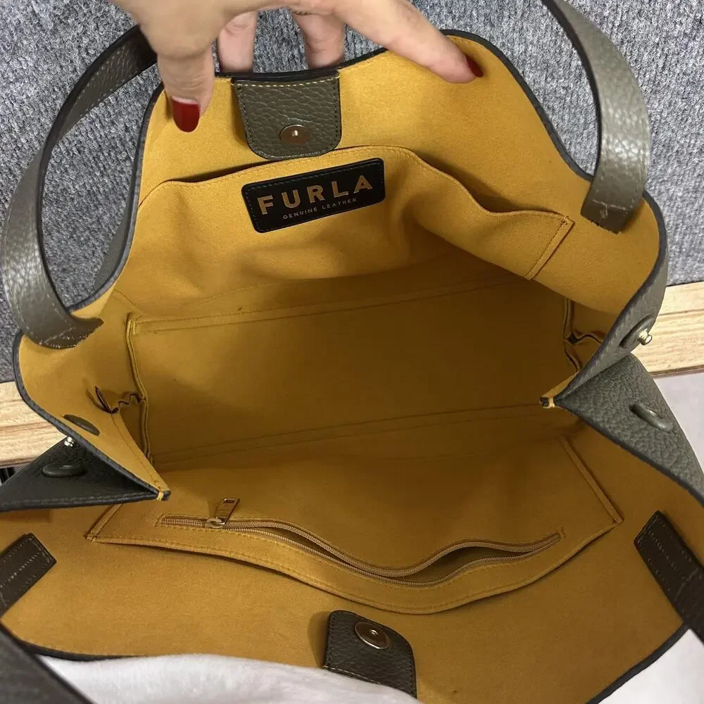 Furla Primula Hobo Bag Pebbled Leather Shoulder Tote Green Luxury Chic Office